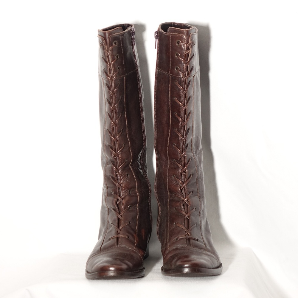 Via Spiga Lace Up Boots Brown Leather 7.5 Italy 56 - Picture 5 of 8